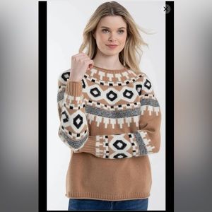 Northern Lights Fair Isle Sweater by Alashan       Sz M, Camel